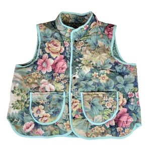 Upcycled quilted vest floral romantic one of a kind.